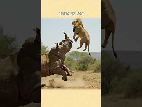 Rhino vs Lion #animals #Rhino #Lion