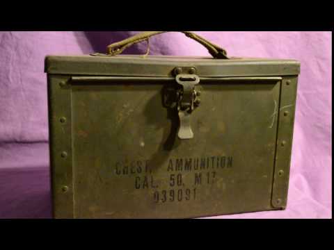 Vintage Metal Tin Army Ammo Can 50 Cal Tool Box Case Military WW2 with Strap