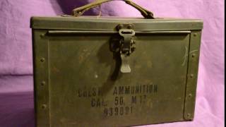 Vintage Metal Tin Army Ammo Can 50 Cal Tool Box Case Military WW2 with Strap