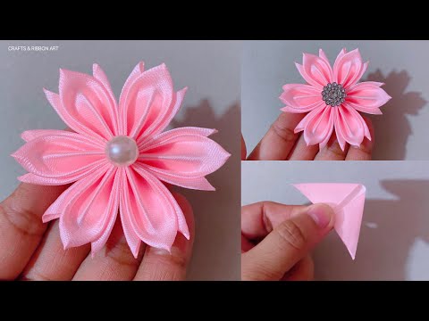 DIY Ribbon Flowers - Super Easy Ribbon Flower Making - Hand Embroidery Amazing Trick with Ribbon