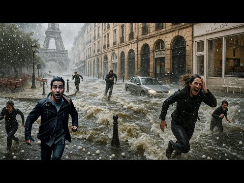 Giant Hailstorm Slams Paris - Streets Turn White in Minutes!