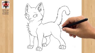 Warrior Cat Drawing | How to Draw A Cute Warrior Cat | East Outline Art Step by Step