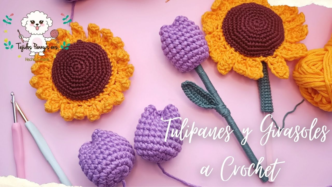Tulipanes Sencillos a Crochet 🌷 | Girasoles y Tulipanes a crochet parte 1 | Tejidos Penny's ens.