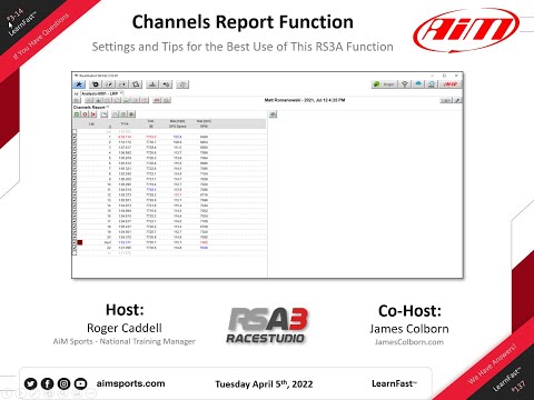 3-14 Race Studio 3 Channels Report Function with James Colborn - 4/05/2022