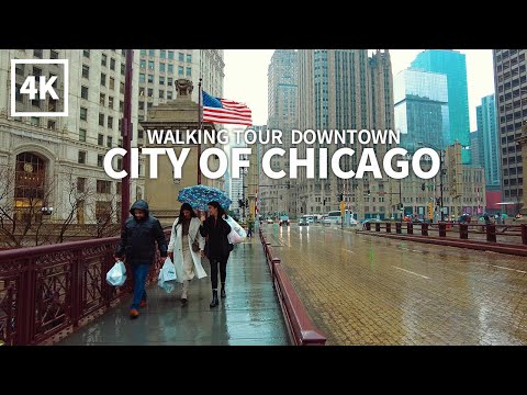 Rainy Day in Downtown Chicago, Wabashi Ave, Michigan Ave, Magnificent Mile, Rain & City Sounds