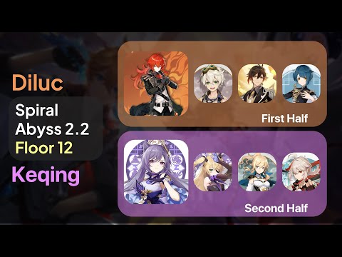 New Spiral Abyss 2.2 Floor 12 9 Stars - Diluc & Keqing - F2P ($0 Spend)