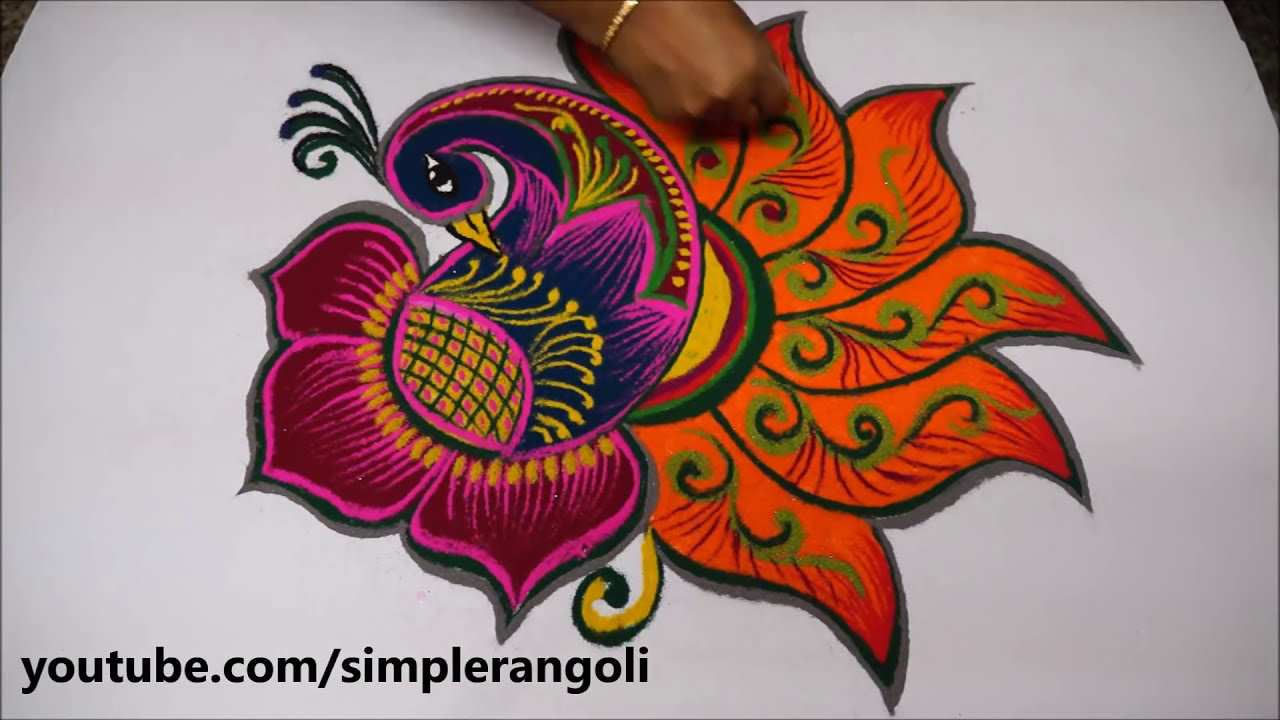 multicolor peacock rangoli design for special occasions