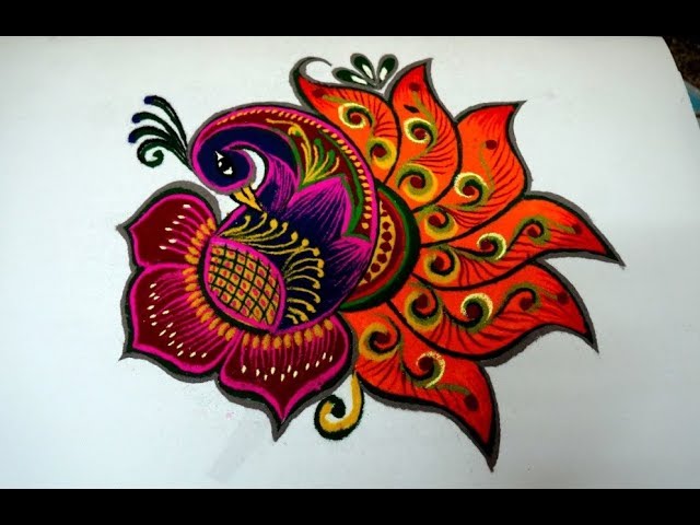 Multicolor peacock rangoli design for special occasions