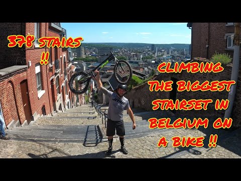 CLIMBING THE BIGGEST STAIRS IN BELGIUM WITH A BIKE !  ( 387)stairs