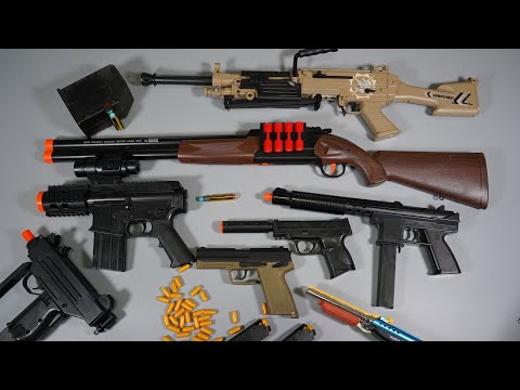 Shell ejecting M249 Toy Gun - H&K USP Pistol- M4 Airsoft - Double Barrel Shotgun-Toy Guns Collection