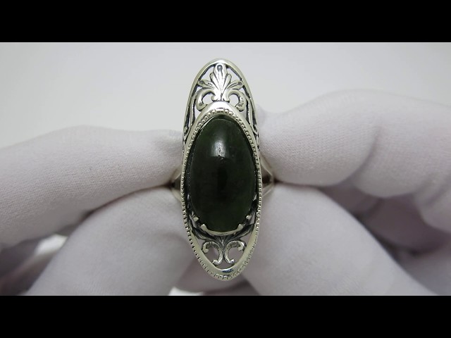Срібна каблучка з нефритом 1кю Відео огляд
