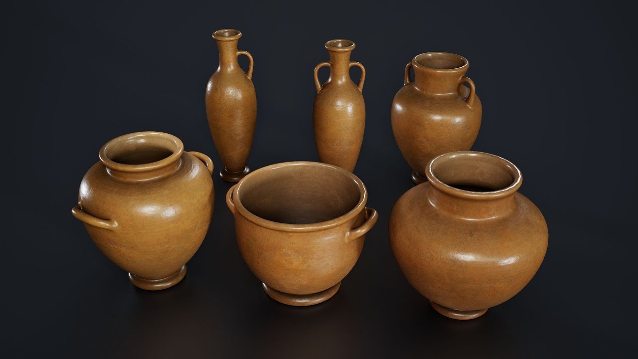 Set of 6 Clay Pots 3D Model