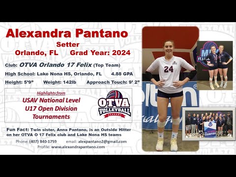 Alexandra Pantano highlights from U17 Open Division Tournaments. Setter - Class of 2024.