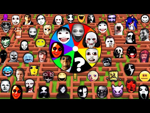 SURVIVAL in MAZE with WHEEL OF FORTUNE of 100 NEXTBOTS in MINECRAFT animation OBUNGA gameplay
