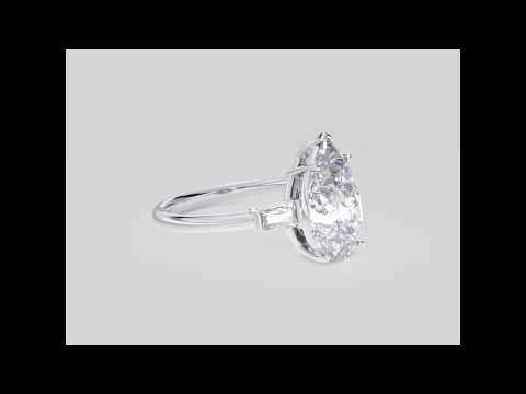 Platinum Pear-Shape with Baguette 3-stone Diamond Ring