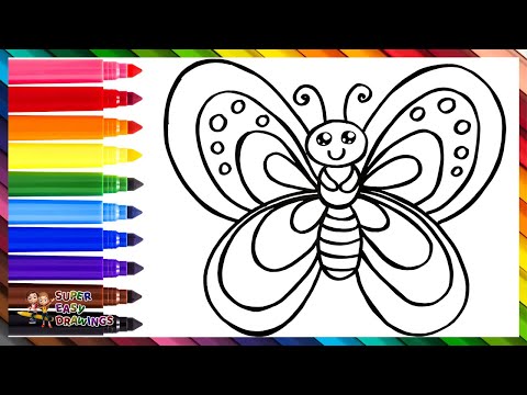 How To Draw A Butterfly 🦋 Drawing And Coloring A Cute Rainbow Butterfly 🌈 Drawings For Kids