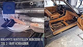 Miejsca rdzy w R107 — zaślepki, klapy odpowietrzające bagażnika i nadkola