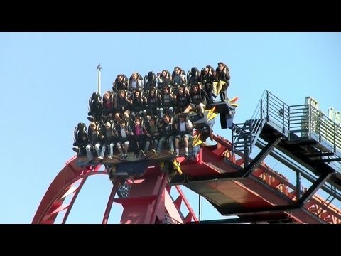 Off-ride footage of a SheiKra train