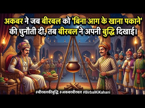 अकबर ने जब बीरबल को 'बिना आग के खाना पकाने' की चुनौती दी, तब बीरबल ने अपनी बुद्धि दिखाई।