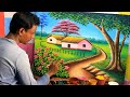 Beautiful Village Scenery Painting Nature Drawing Painting