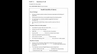 IELTS Listening Section-4(Health benefits of dance) with answers