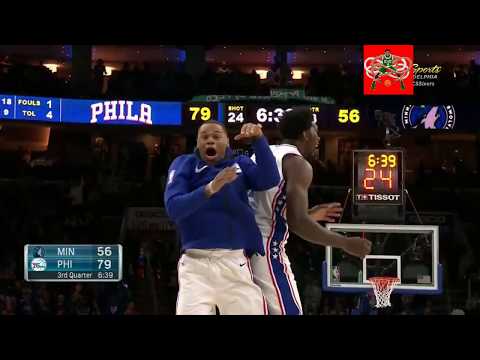 Joel Embiid Memorable Windmill Dunk, bench and crowd reaction!