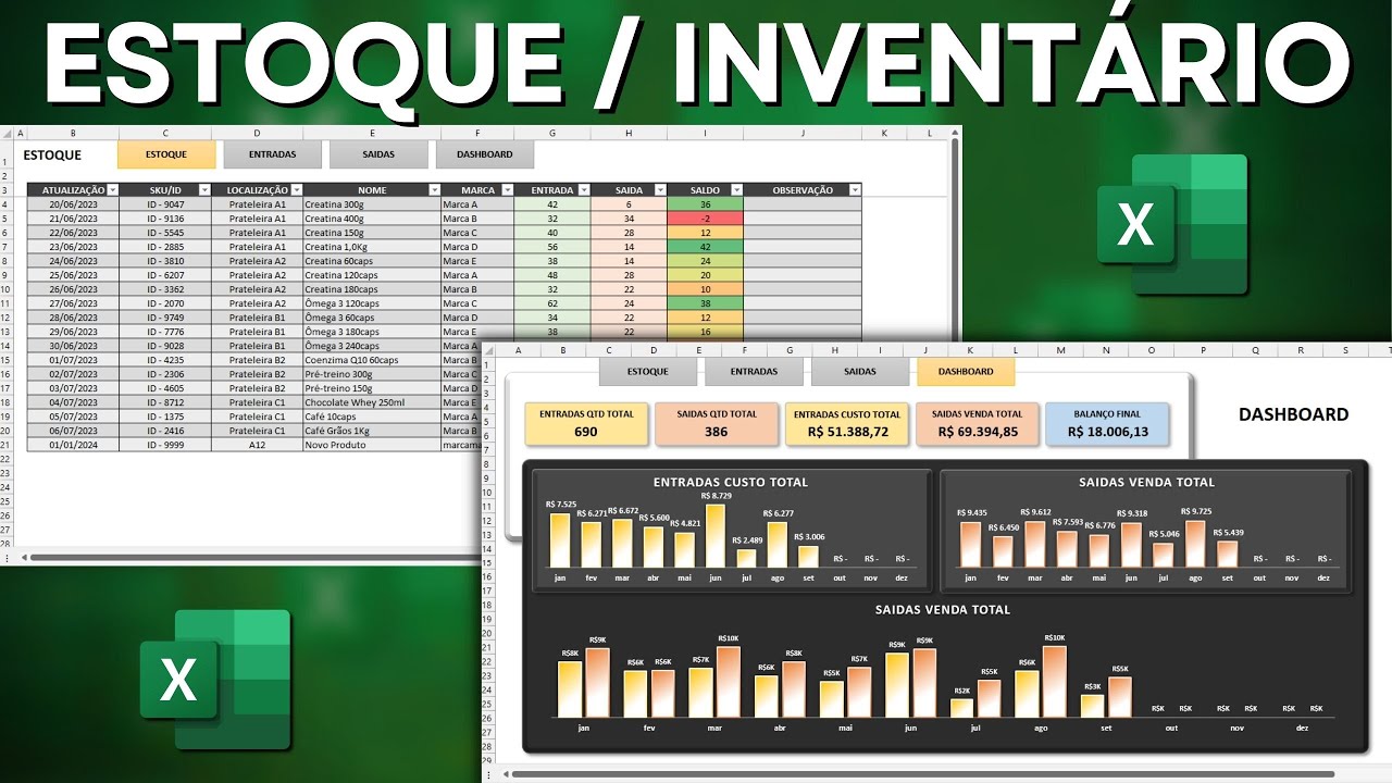 Planilha de Inventório no Excel com Dashboard | Baixar Grátis | Controle de Estoque
