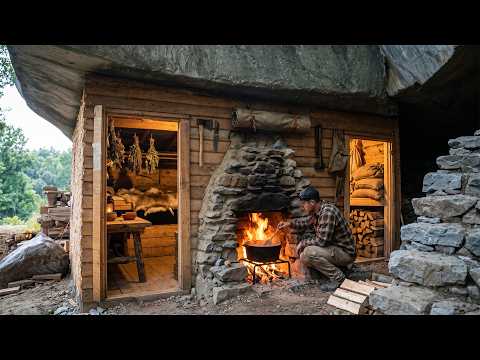 Transforming a Cold Underground Cave Into a Warm Survival Shelter With Fireplace and Wild Cooking