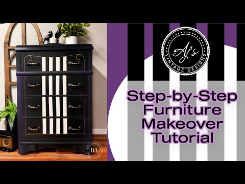 Fun Furniture Makeover with Stripes step by step tutorial