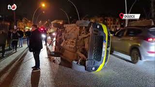 Sıkışan Trafikte Kontrolden Çıkan Taksi Yan Yattı