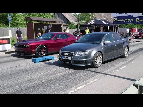 Audi RS4 B7 4.2 FSI vs Dodge Challenger SRT 392 1/8 mile drag race