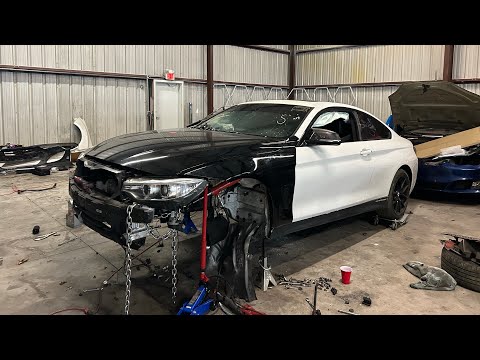 F32 428xi engine removal and damage inspection!!