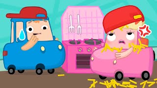 Isso é vermelho ou azul? Desenho animado infantil da Família Wheelzy. Desenhos animados em português