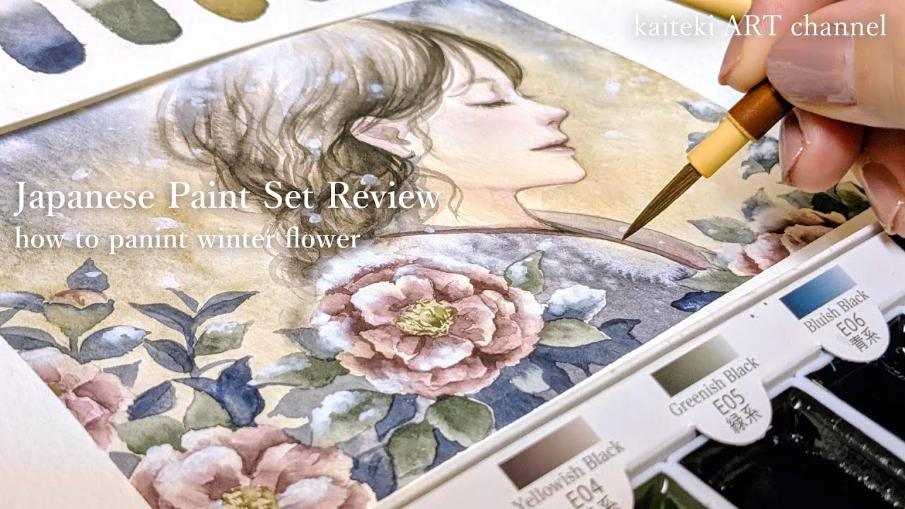 【画材レビュー】渋かわいい絵の具で雪✕花イラスト描き方解説  Review＆How to Paint Snow-covered flowers with Japanese Watercolor Set