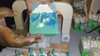 Cutting of blue angel soap