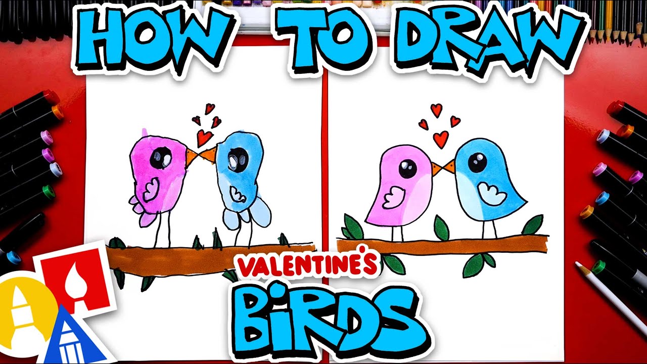 How To Draw Cute Cartoon Valentine's Birds