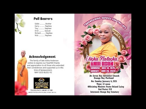 Jamaica Service Of Thanksgiving / Funeral of the late Elisha Natasha Anderson