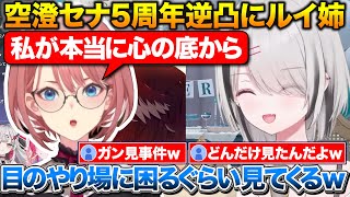 5周年逆凸でお祝いするルイ姉+目のやり場に困るレベルでガン見してくる空澄セナ【ぶいすぽ/ホロライブ/空澄セナ/鷹嶺ルイ】