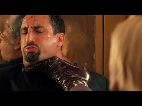 Sexy kick to the throat with a stiletto boot (mixed fight)