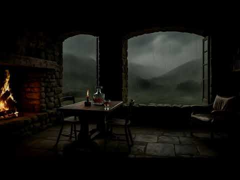 Rainy Highland Cottage Ambience | Cozy Outlander-Inspired Fireplace & Candlelight for Reading