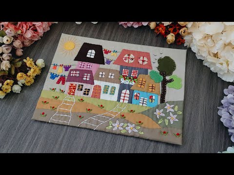 Tapeçaria de parede com retalhos - Topo de mesa em tecido bordado - Ideia de restos de tecido