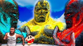 GTA 5 : SUN GOD GIANT TITAN saves LAVA GOD and ICE GOD fights Shinchan and Franklin (gta 5 mods)