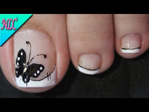 DISEÑO DE UÑAS PARA PIES MARIPOSA Y FRANCÉS PRINCIPIANTES – BUTTERFLY NAIL ART – FRENCH NAIL ART