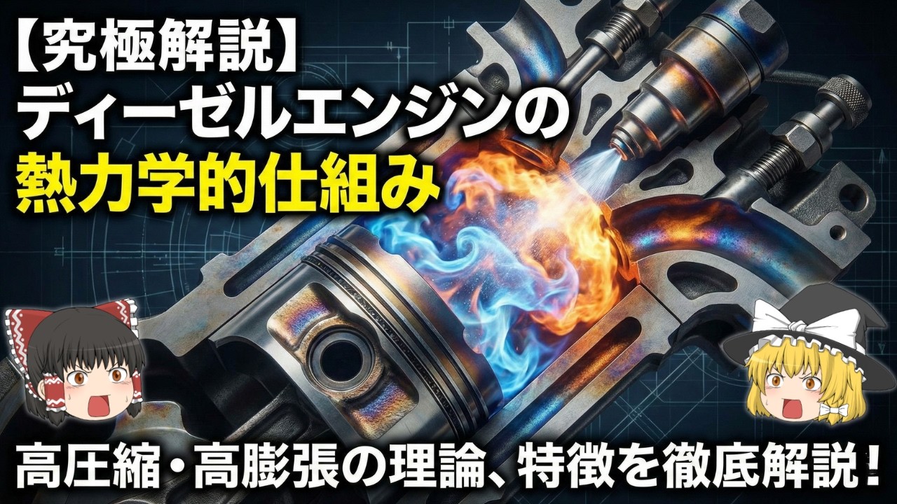 【究極解説】ディーゼルエンジンの熱力学的仕組み、高圧縮・高膨張の理論、特徴を徹底解説！【ゆっくり解説】【クルマの技術】