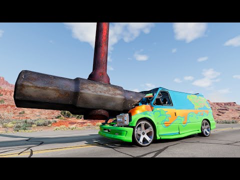 Giant Hammer vs Cars Compilation #1 - BeamNG Drive
