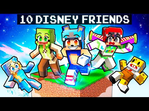 10 FRIENDS on One DISNEY BLOCK in Minecraft!