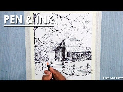 Pen Ink shading | How to Draw A House Landscape