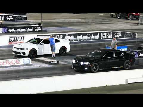 White Dodge Charger SRT Hellcat Vs. Black Dodge Charger R/T ? Drag Race - Las Vegas 6-2-2023 4K UHD