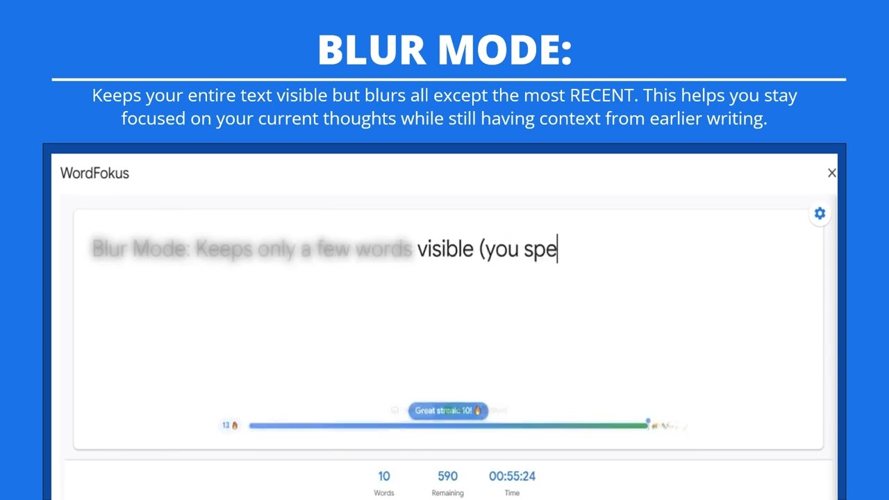 WordFokus Blur Mode demonstration video showing how text blurs to prevent editing
