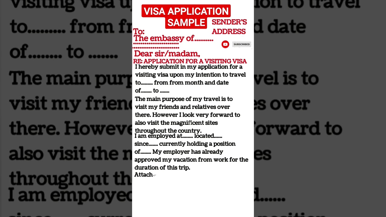 Visa Application sample. How to write a letter applying for a Visa.